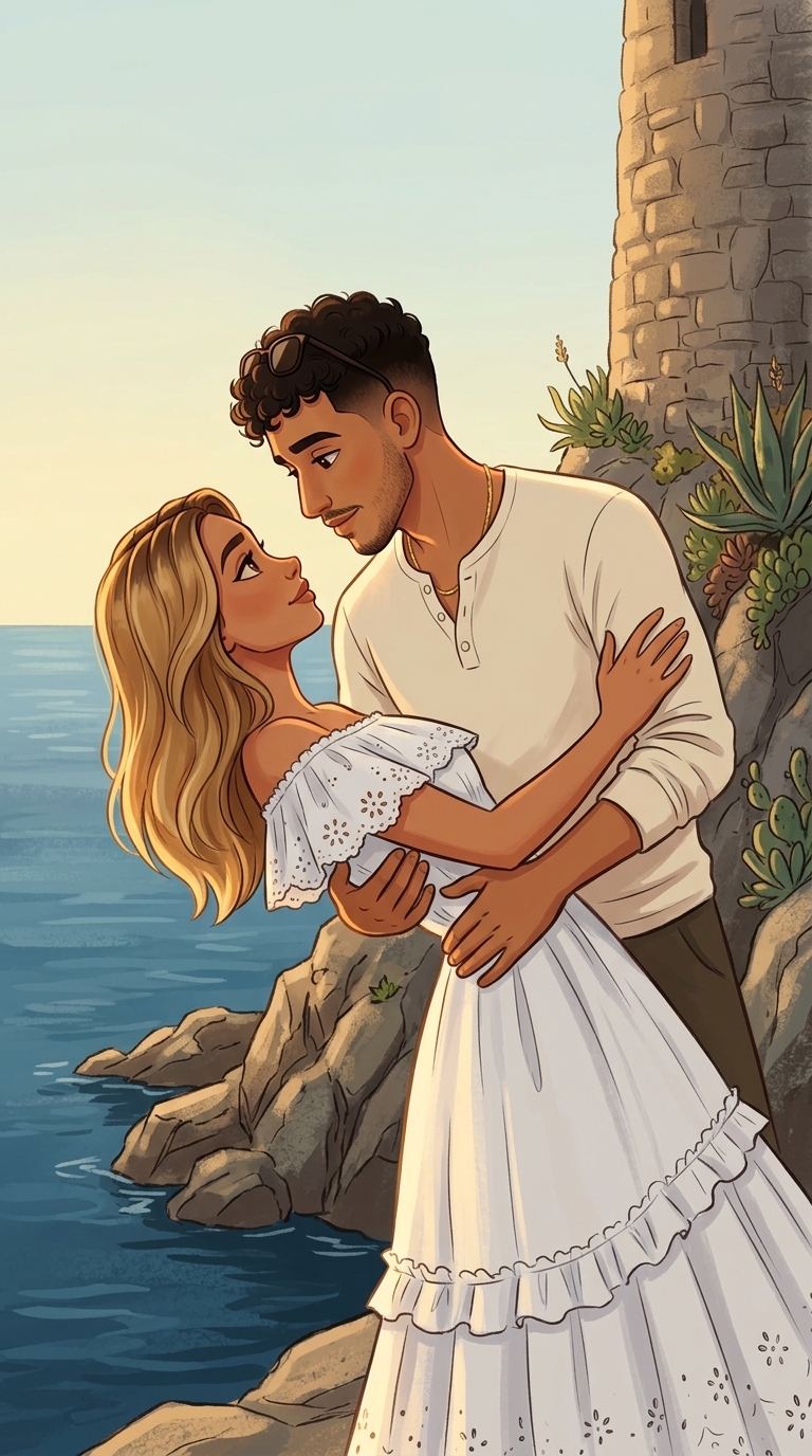 Anas and Ilayda, founders of How We Speak, standing by the Mediterranean sea
